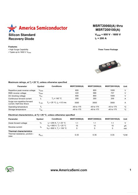 Msrt America Semiconductor Diode Hoja De Datos Ficha T Cnica