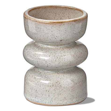 Linea Taupe Speckled Ceramic Reversible Taper And Pillar Candle Holder Small32l X 32w X 45