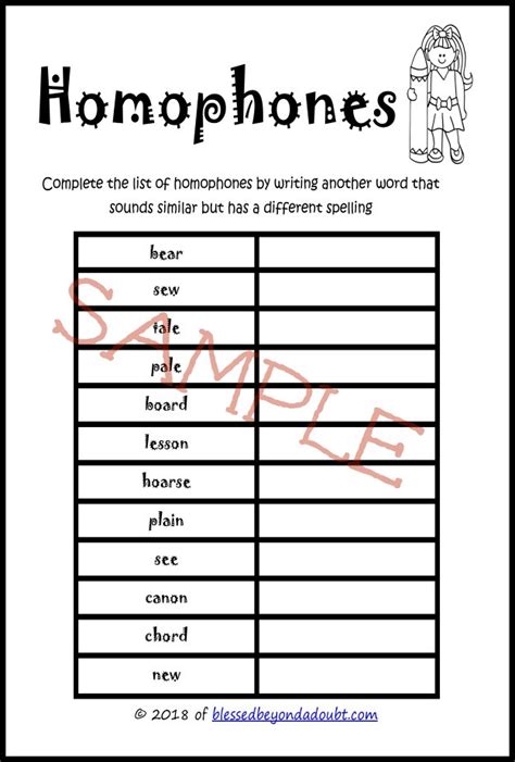 Homophones For 4th Grade Worksheets