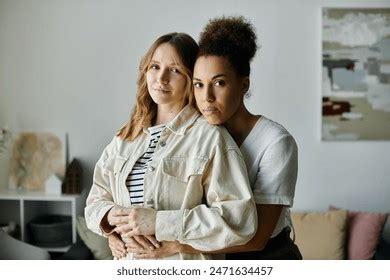 Diverse Lesbian Couple Embraces Cozy Living Stock Photo Shutterstock