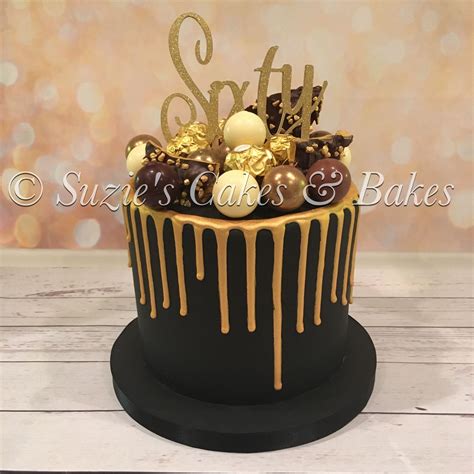 Black And Gold Drip Cake 60th Birthday Cakes Drip Cakes Birthday