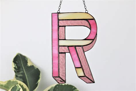 Stained Glass Letters For Home And Holiday Decor In Warm Pink Etsy