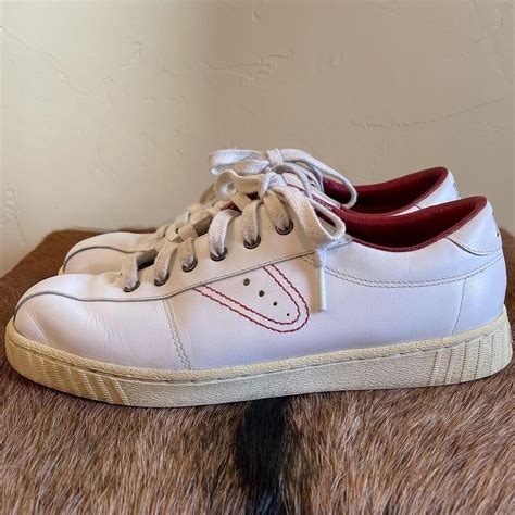 Vintage Tretorn Leather Sneakers White Red Size Depop