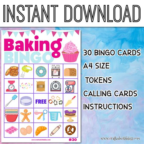 Baking Bingo For Kids Baking Birthday Bingo Party Classroom Etsy