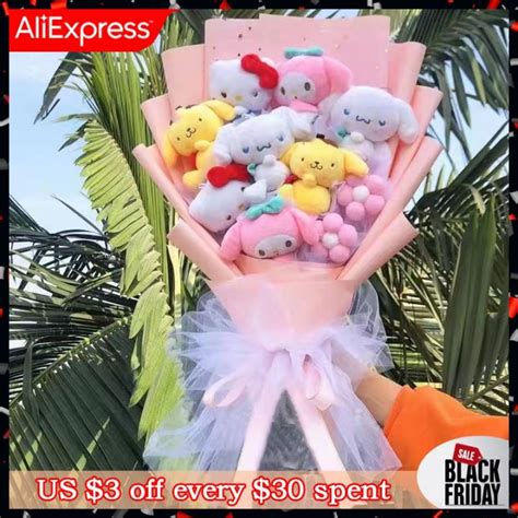 Christmas Ts Cartoon Sanrio Plush Bouquet My Melody Kuromi Cinnamoroll Kt Cat Plush Doll Toy