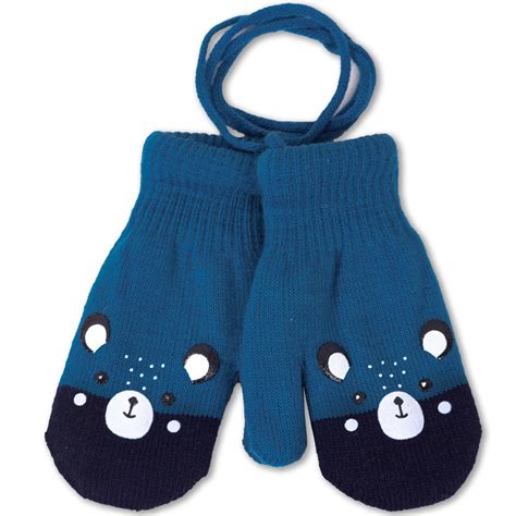 Rękawiczki na sznurku Miś niebieskie