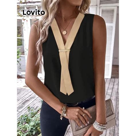 Lovito Regata Elegante Patchwork Colorblock Para Mulheres Lne