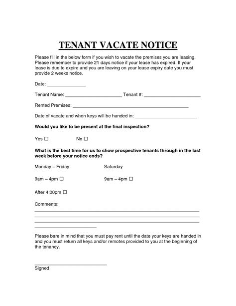 Day Notice To Vacate Letter To Tenant Template Examples Letter