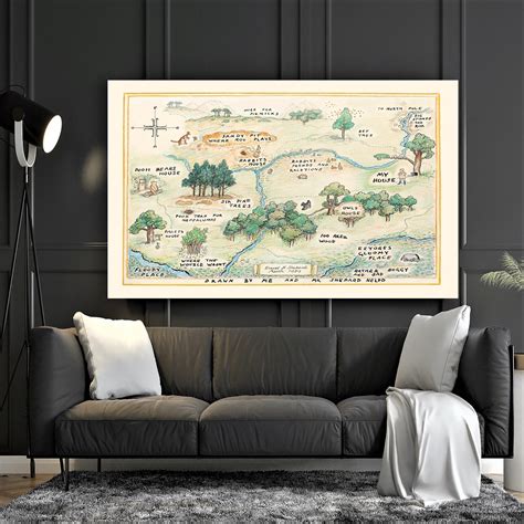 The Pooh Map Acre Wood Map Map Canvas Pooh Wall Art Fantasy Map