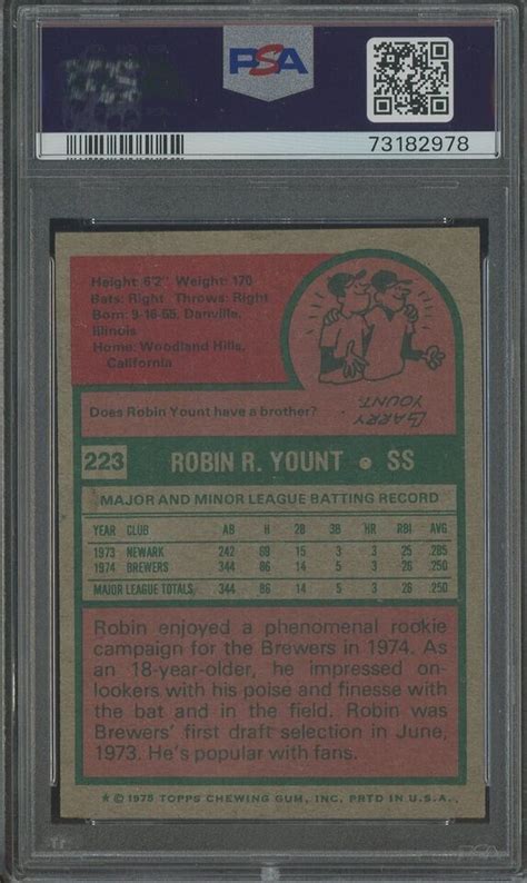 PSA 4 Robin Yount 1975 Topps 223 RC Rookie Card Milwaukee Brewers HOF