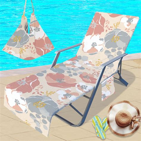 Beach Chair Cover With Side Pockets Microfiber Chaise Chair Towel Cover