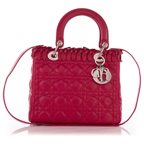 Sac Cabas Lady Dior Bow Cannage En Cuir D Agneau Rose Framboise Ref