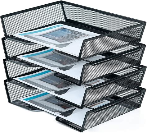 SETTFRFE 4 Tier Letter Tray Desk Organizer Mesh Stackable File Trays