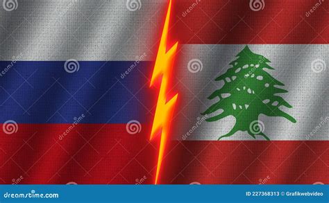 Lebanon And Russia Flags Together Fabric Texture Thunder Icon 3d