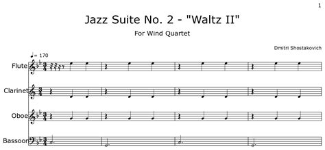 Jazz Suite No 2 Waltz Ii Sheet Music For Flute Clarinet Oboe