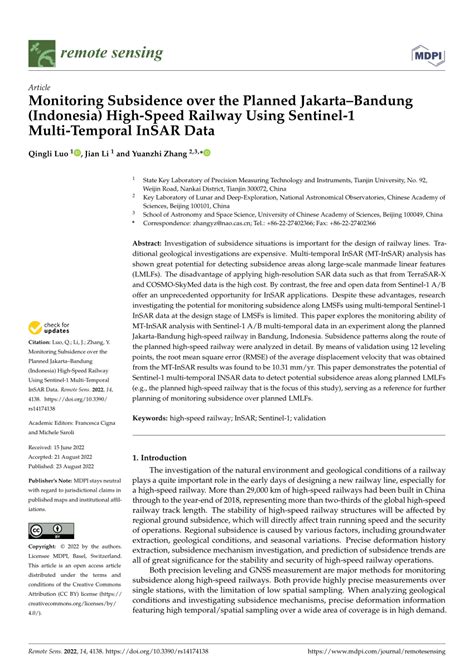 PDF Monitoring Subsidence Over The Planned JakartaBandung Indonesia