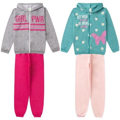 Kit Conjuntos Moletom Juvenil Feminino Blusa E Cal A Flanelado