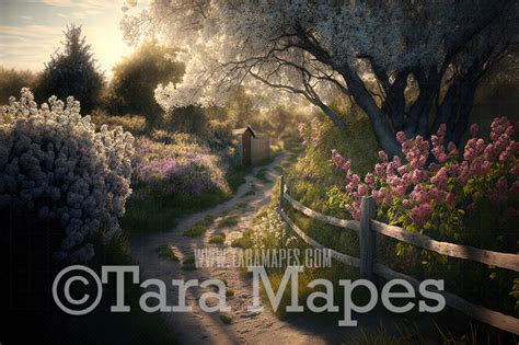 Garden Path by Wooden Fence Digital Backdrop - Dirt Path by Cherry ...