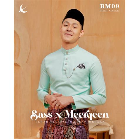 💚baju Melayu 2024 Slim Fit Elrah Emerald Green Soft Green Moss Seaweed