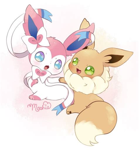 Sylveon And Eevee By Imoshie Pokemon Eeveelutions Cute Pokemon