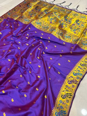 Purple Color Paithani Silk Saree With Gold Zari Weaving Work