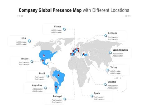 Company Global Presence Map With Different Locations Powerpoint