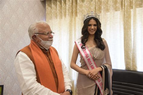 Vlcc Femina Miss Grand India 2020 Manika Sheokand Meets Haryana Cm