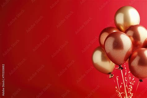 Golden and red balloon collection isolated on the red copyspace ...