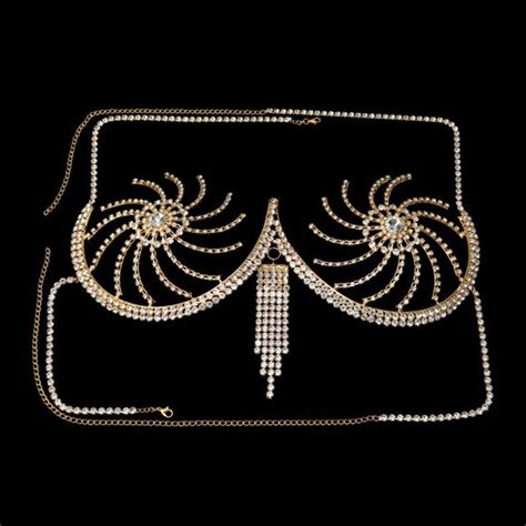 CaliShadow Jewelry Rhinestone Chest Bracket Tassel Bra Chain Lingerie Crystal Bikini Body