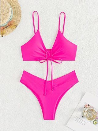 Hazelin Kad N Neon Pembe P Detayl Astarl V Kesim Gen Bikini Tak M Hzl S Lc
