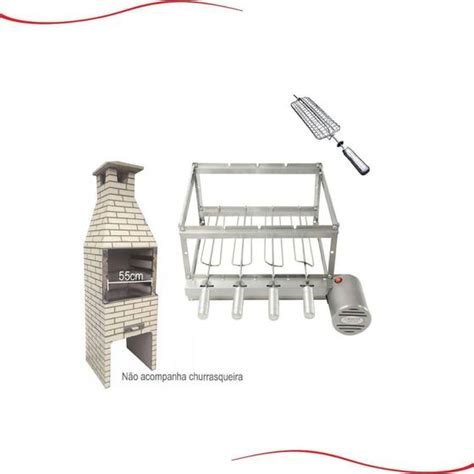 Kit Inox Gira Espetos Especial Pr Moldadas Cm Brasa Grill Espeto