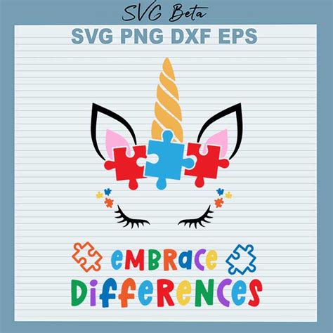 Embrace Differences SVG Autism Unicorn SVG Autism Awareness SVG PNG