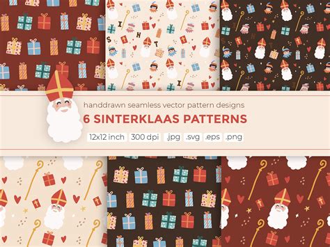 6 Sinterklaas Digital Papers Seamless Vector Patterns Sint En Piet