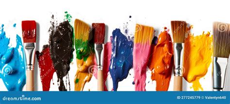 Group Of Paintbrushes With Different Colors Of Paint On Them And White