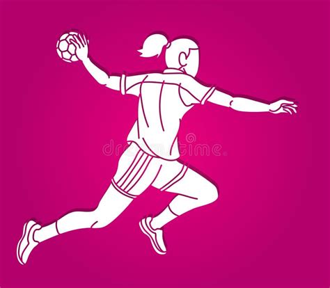 Handball Sport Woman Player Action Cartoon Graphic Vector Stock Vector