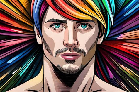 Premium AI Image Gay Man With Rainbow Coloured Hair Closeup Generative AI Illustration
