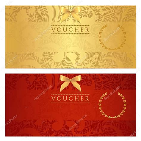 Voucher T Certificate Coupon Template Floral Scroll Pattern Bow