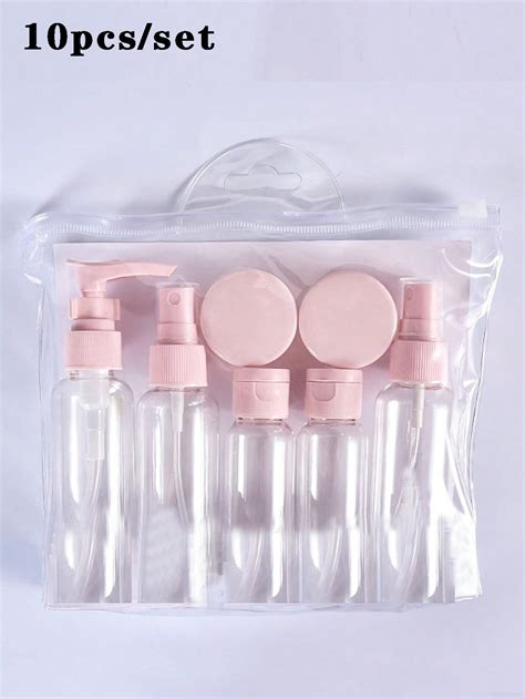 10pcs Set Pink Pp Material Travel Bottle Set Refillable Portable