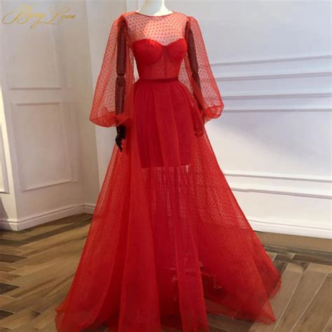 Vestidos De Baile Vermelho Longo Ponto Tule Querida Corset Uma Linha