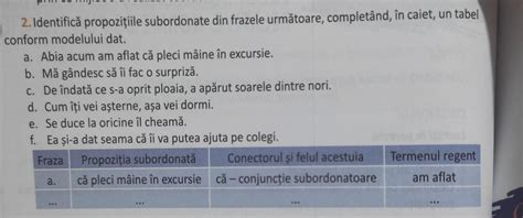 2 Identifica propozițiile subordonate din frazele următoare completând