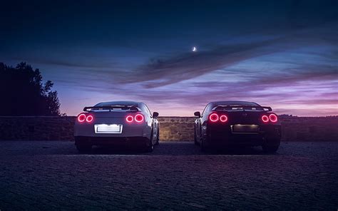 HD wallpaper: white and black cars, GTR, Moon, Nissan, Sky, Lights, R35, Rear | Wallpaper Flare