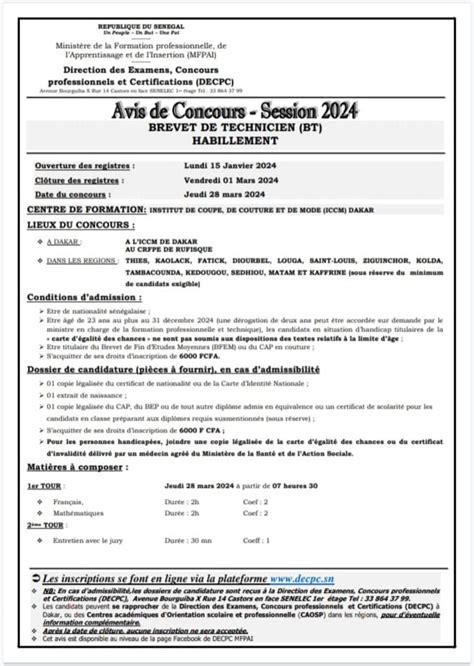 Calendrier Concours professionnels 2024 1 Dépôts ouverts