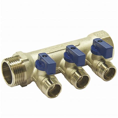 Коллектор СТМ для труб 3 выхода с шаровыми кранами наружная резьба 1"х1 ...