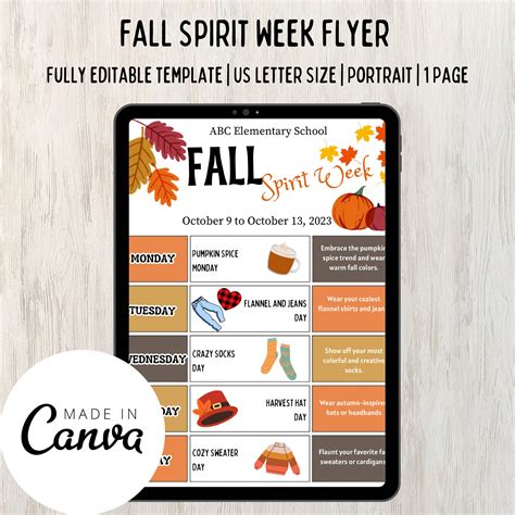 Editable Fall Spirit Week Flyer Template Spirit Week Ideas Fall