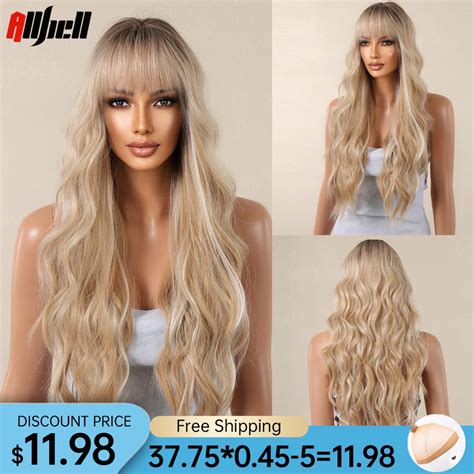 Long Wavy Blonde Synthetic Wigs For Black Women Platinum Highlights Cosplay Daily Natural Hair