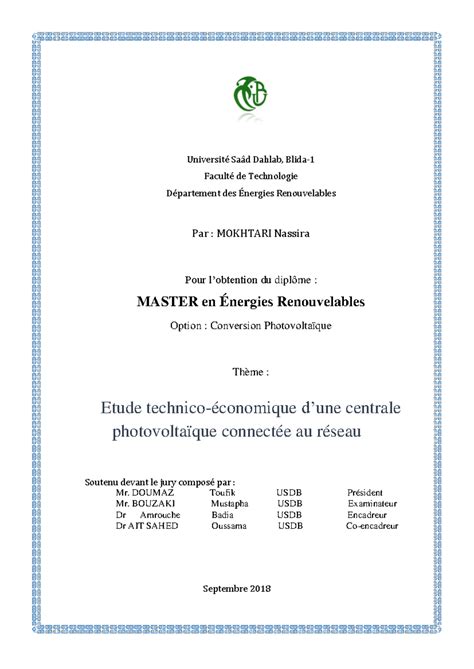 Etude technico conomique 1716749732 Université Saâd Dahlab Blida