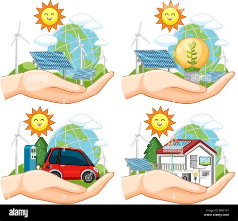 Green Energy Concept With Solar Panels And Wind Turbines Illustration