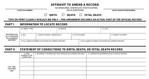 Form Vs Affidavit To Amend A Record Fill Out Pdf