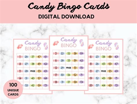 Candy Bingo 100 Candy Bingo Cards Candy Party Game Candy Birthday