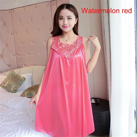 Women S Summer Lace Ice Silk Nightdress Sleeveless Loose Plus Size